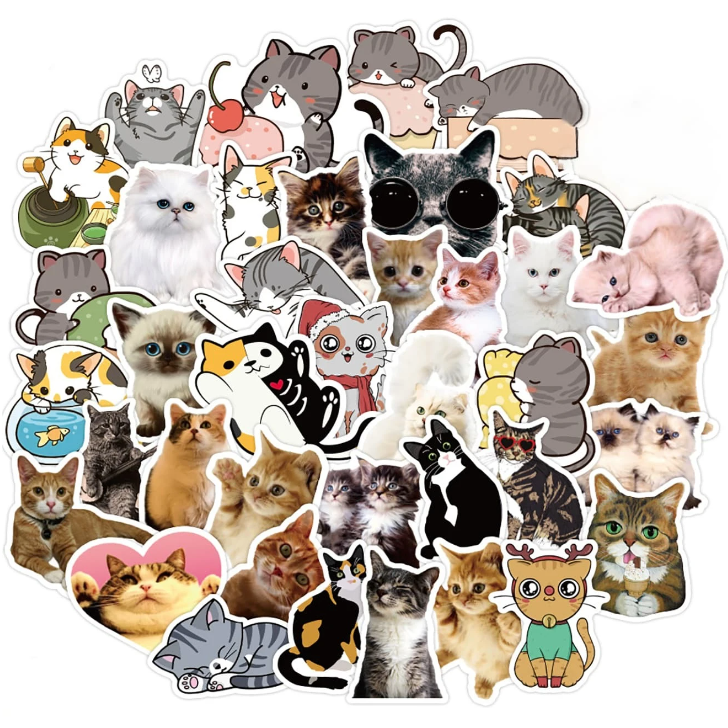 Ensemble d'autocollants représentant différentes races de chats et chatons.