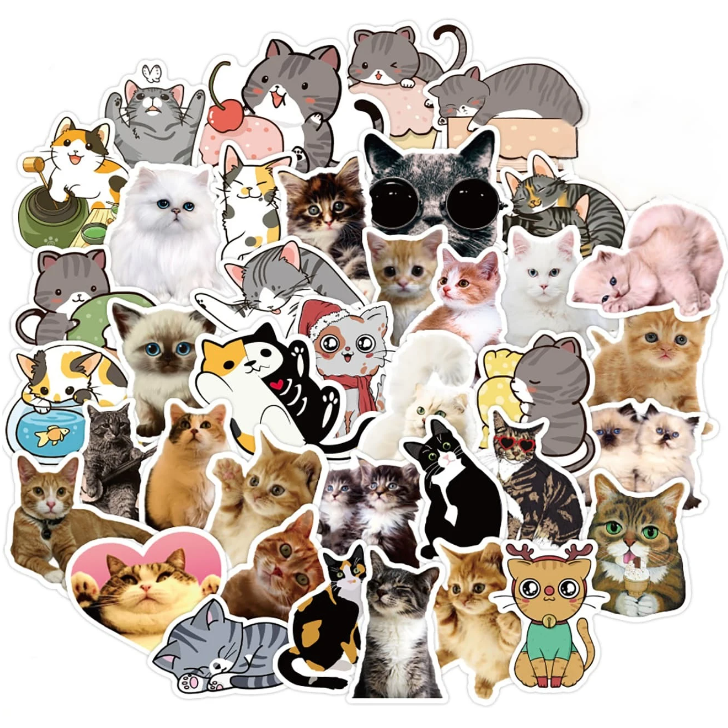 Ensemble d'autocollants représentant différentes races de chats et chatons. 