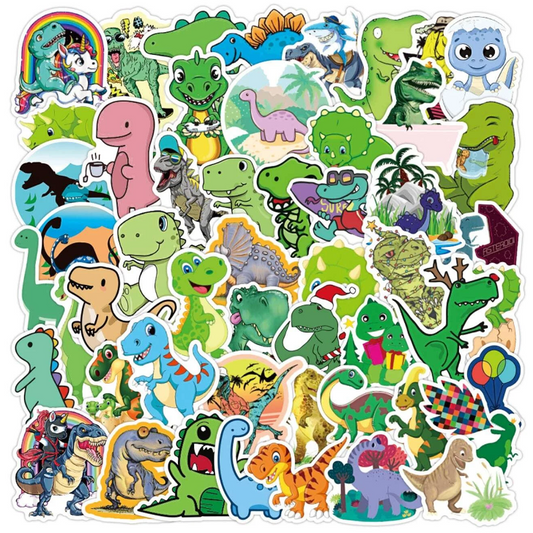 Ensemble d'autocollants représentant des dinosaures de type dessins animés dans différents formats